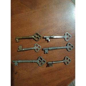 Old Antique 3 hole Skeleton Keys Lot Of 6 Steampunk Lot 3